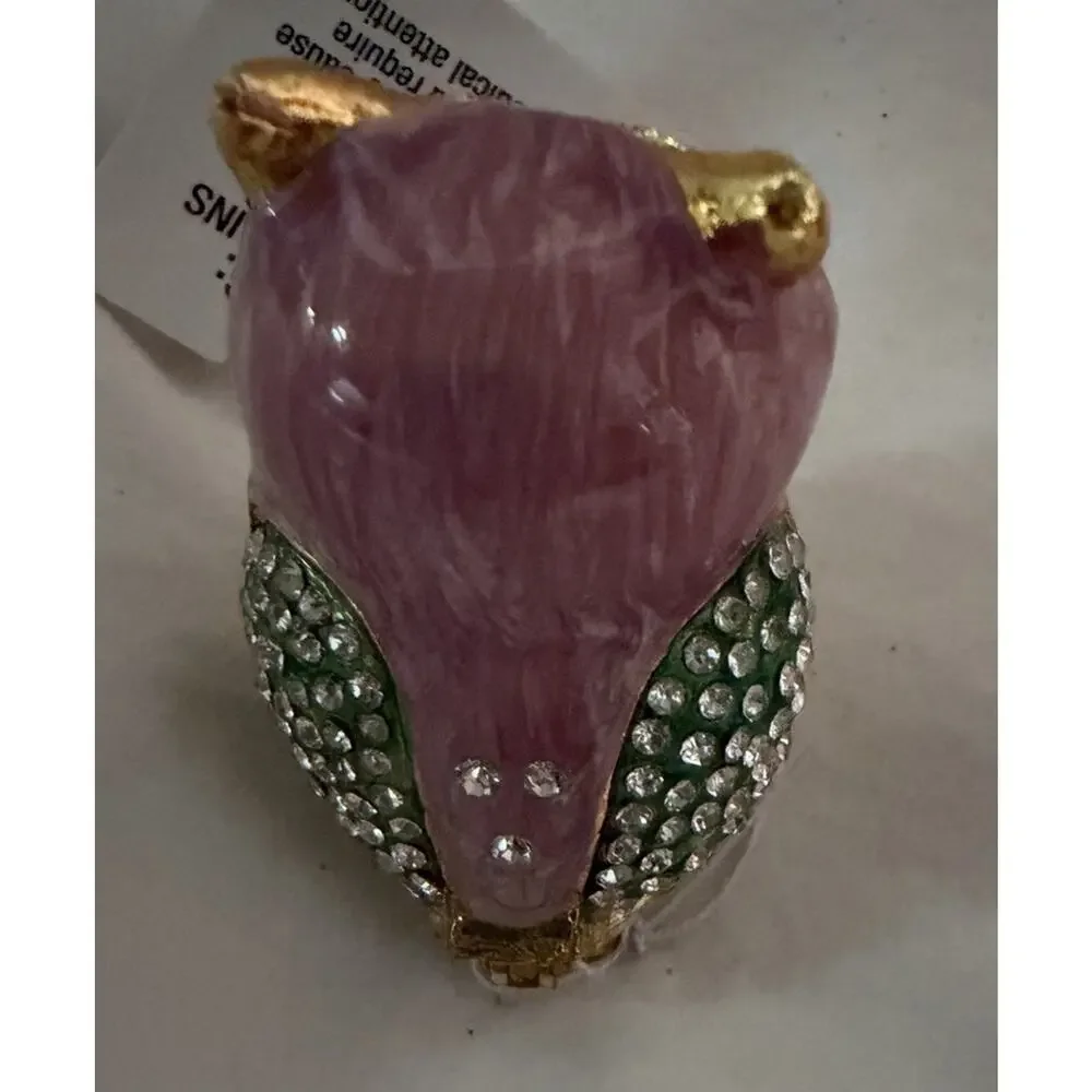Owl Trinket Box Jeweled Purple Green Hinged Keepsake Box w/ Tag